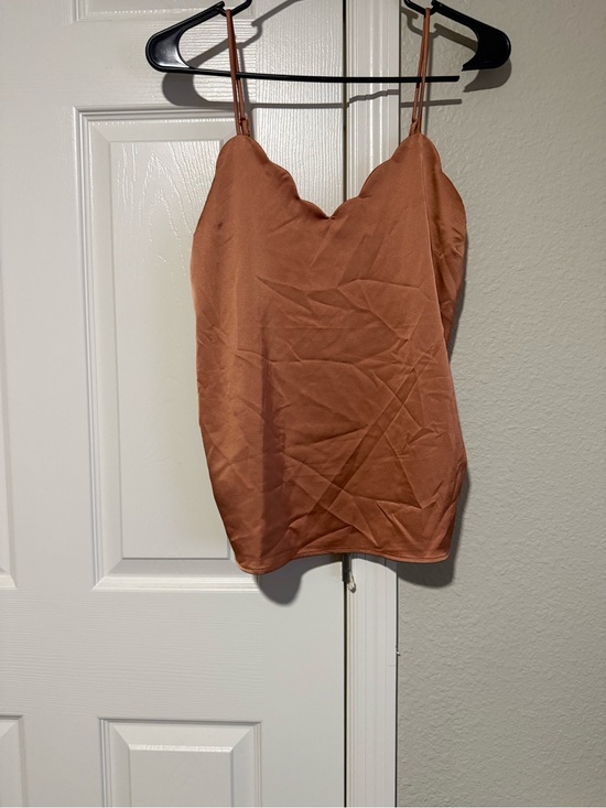 Monteau Tops - Monteau Satin Scallop Cami in Rust